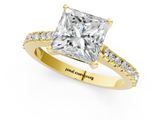 Yellow gold Princess Cut Solitaire Diamond Engagement Ring with Pave Band and Four-Prong Setting_172
