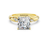 Yellow gold Princess Cut Solitaire Diamond Engagement Ring with Twisted Pave Band and Four-Prong Setting