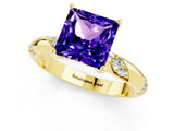 Yellow gold Princess Cut Solitaire Diamond Engagement Ring with Twisted Pave Band and Four-Prong Setting_1