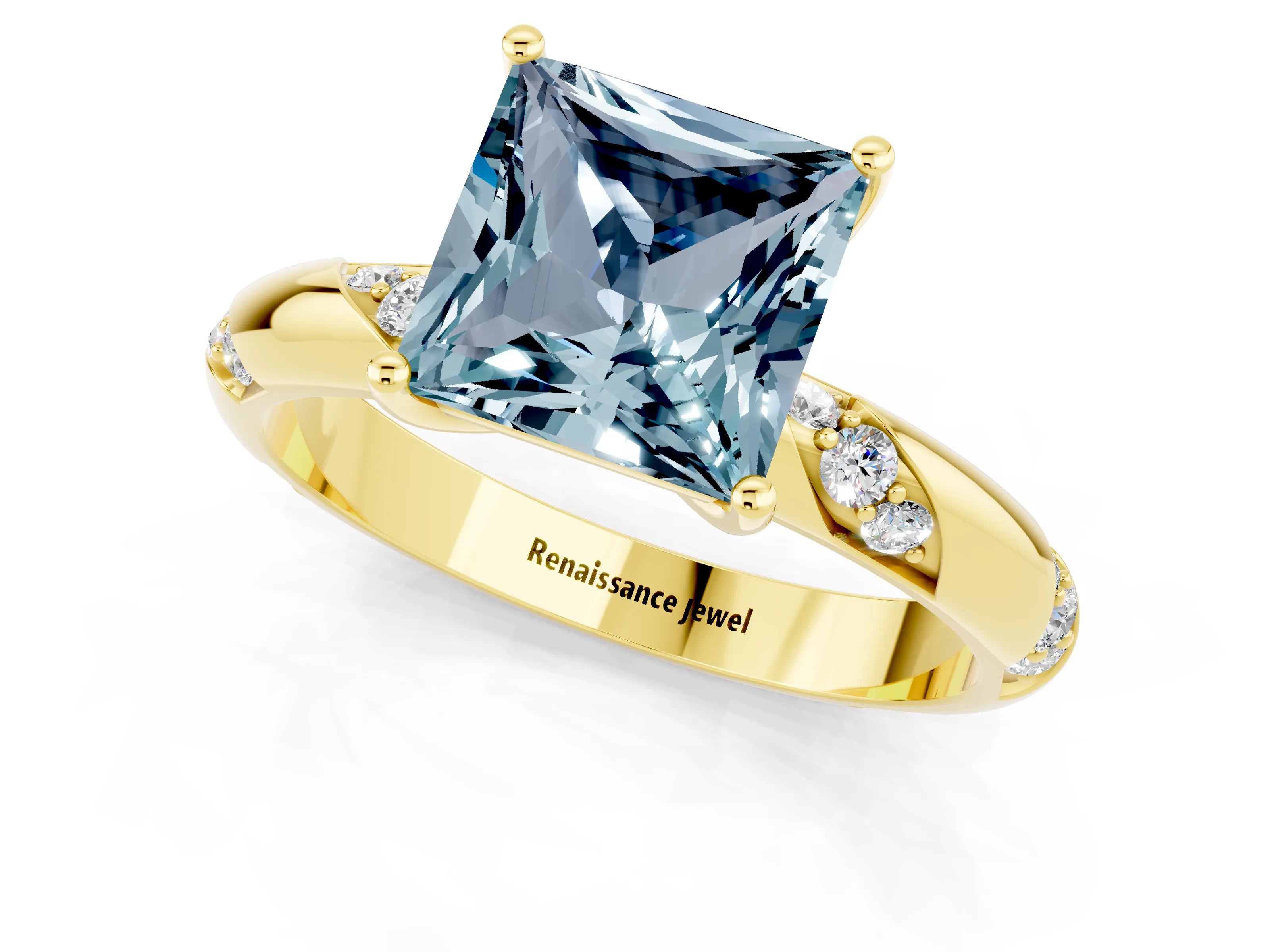 Yellow gold Princess Cut Solitaire Diamond Engagement Ring with Twisted Pave Band and Four-Prong Setting_1