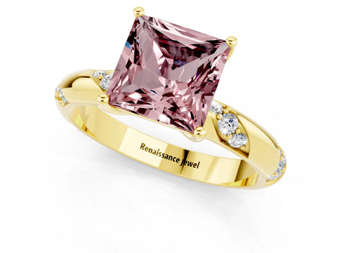 Yellow gold Princess Cut Solitaire Diamond Engagement Ring with Twisted Pave Band and Four-Prong Setting_1