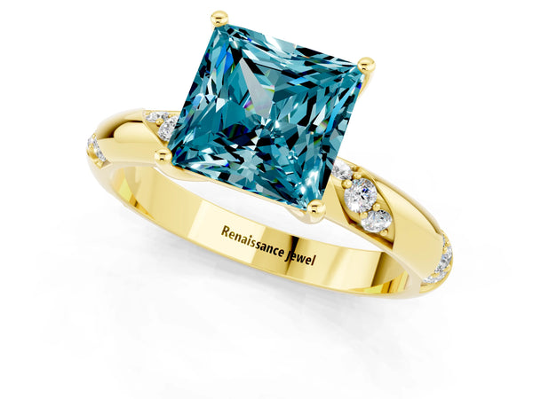 Yellow gold Princess Cut Solitaire Diamond Engagement Ring with Twisted Pave Band and Four-Prong Setting