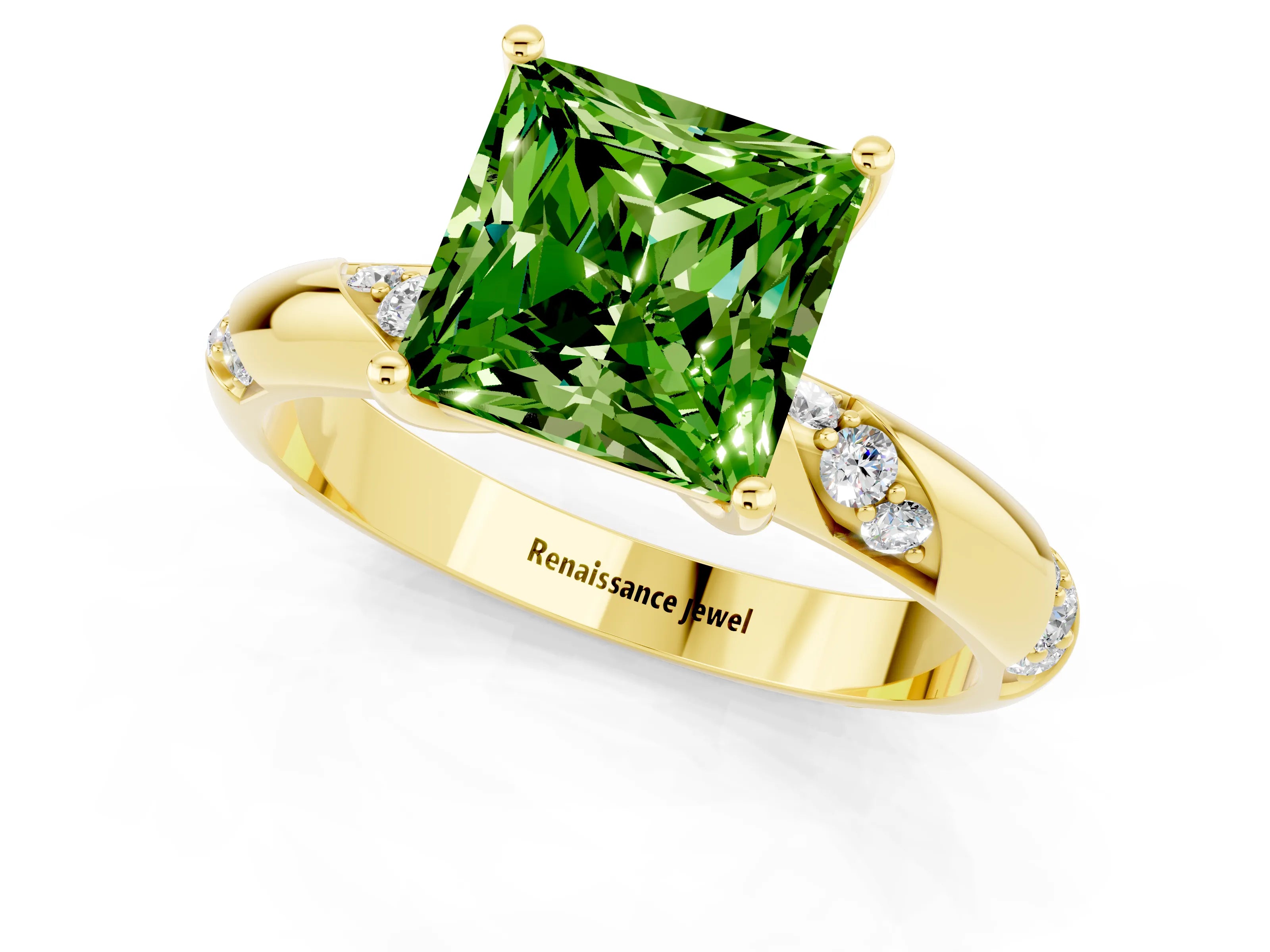 Yellow gold Princess Cut Solitaire Diamond Engagement Ring with Twisted Pave Band and Four-Prong Setting_1