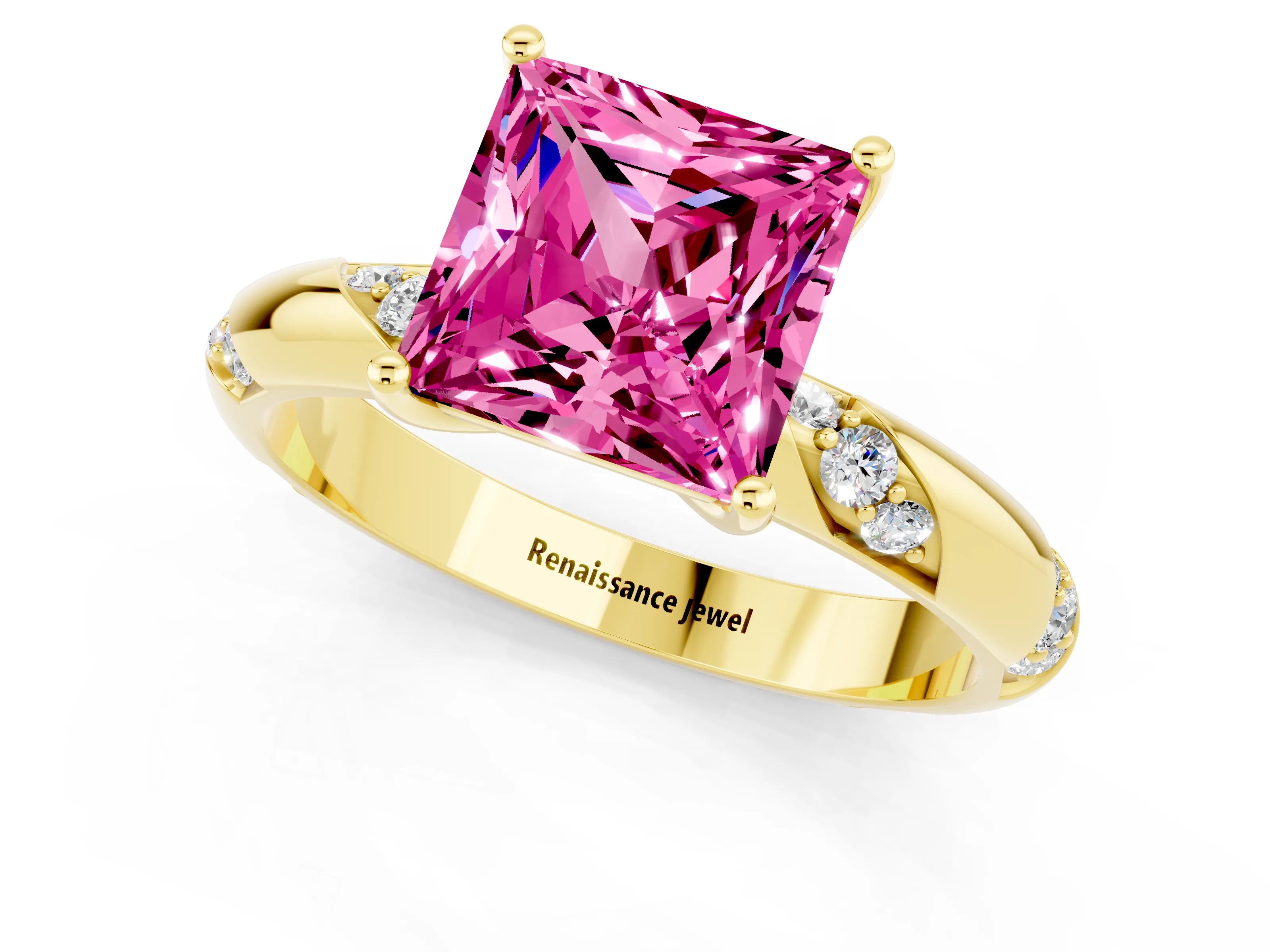 Yellow gold Princess Cut Solitaire Diamond Engagement Ring with Twisted Pave Band and Four-Prong Setting_1