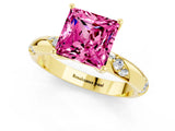 Yellow gold Princess Cut Solitaire Diamond Engagement Ring with Twisted Pave Band and Four-Prong Setting_1