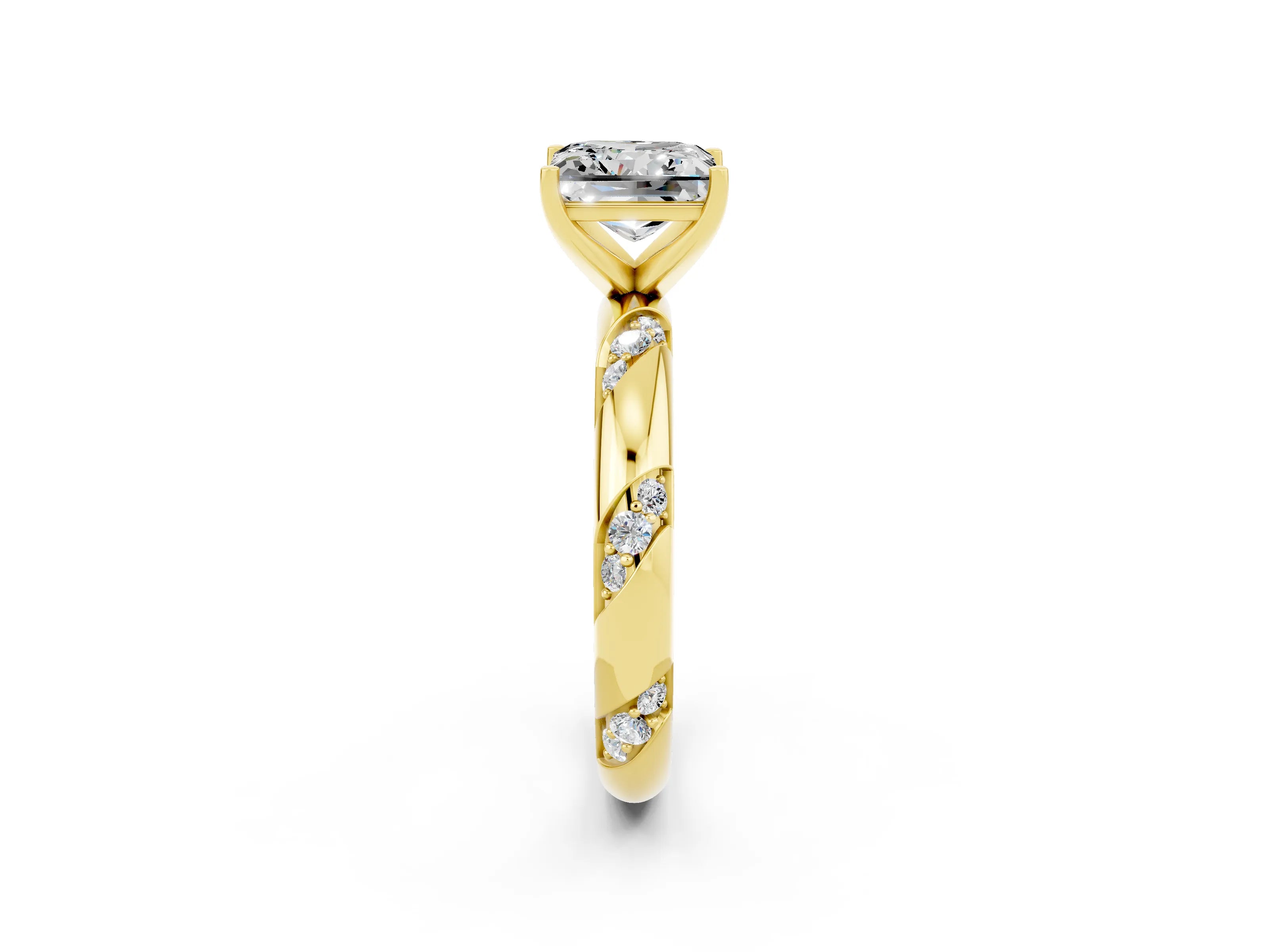 Yellow gold Princess Cut Solitaire Diamond Engagement Ring with Twisted Pave Band and Four-Prong Setting_2