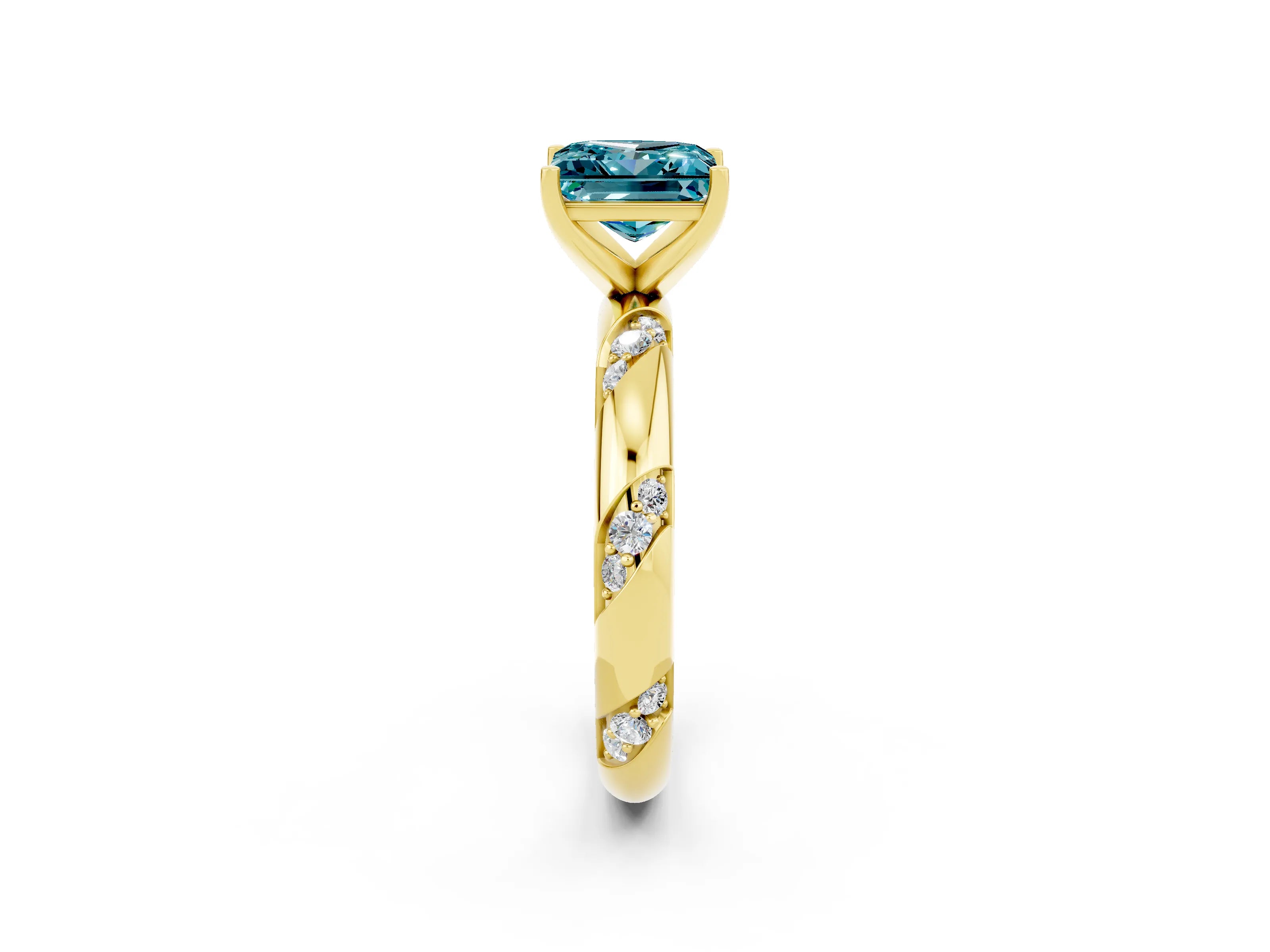 Yellow gold Princess Cut Solitaire Diamond Engagement Ring with Twisted Pave Band and Four-Prong Setting_2