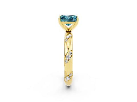 Yellow gold Princess Cut Solitaire Diamond Engagement Ring with Twisted Pave Band and Four-Prong Setting_2