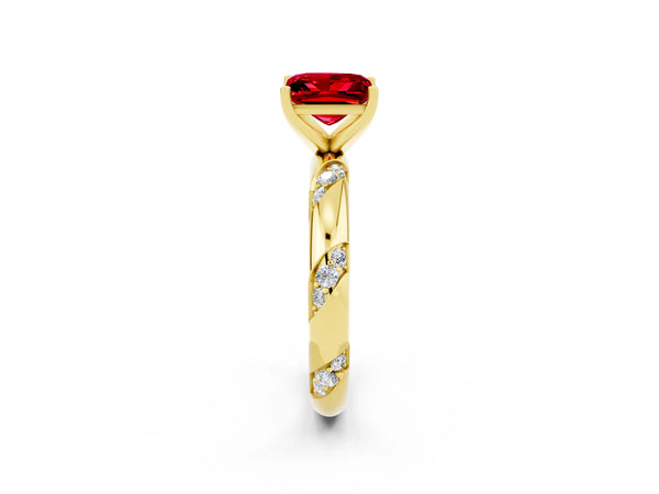 Yellow gold Princess Cut Solitaire Diamond Engagement Ring with Twisted Pave Band and Four-Prong Setting