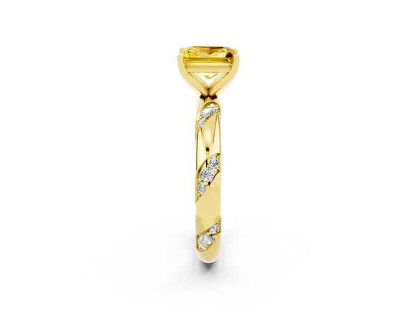 Yellow gold Princess Cut Yellow Sapphire Solitaire Engagement Ring with Twisted Round  Accent Band and Prong Setting