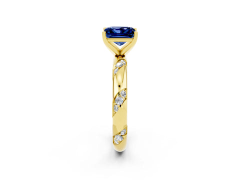 Yellow gold Princess Cut Solitaire Diamond Engagement Ring with Twisted Pave Band and Four-Prong Setting_2