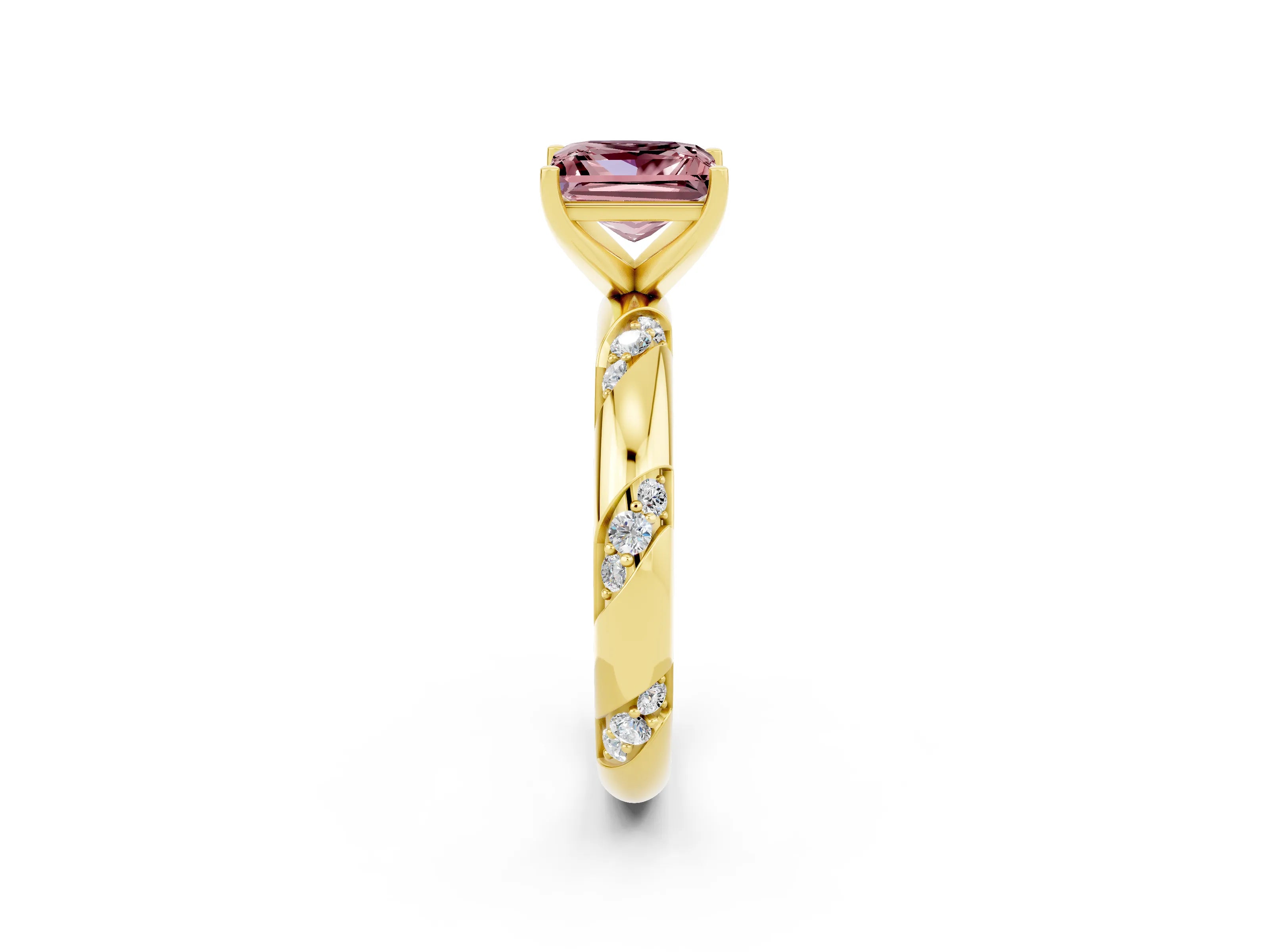 Yellow gold Princess Cut Solitaire Diamond Engagement Ring with Twisted Pave Band and Four-Prong Setting_2