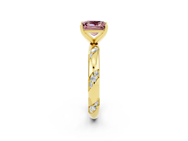 Yellow gold Princess Cut Solitaire Diamond Engagement Ring with Twisted Pave Band and Four-Prong Setting