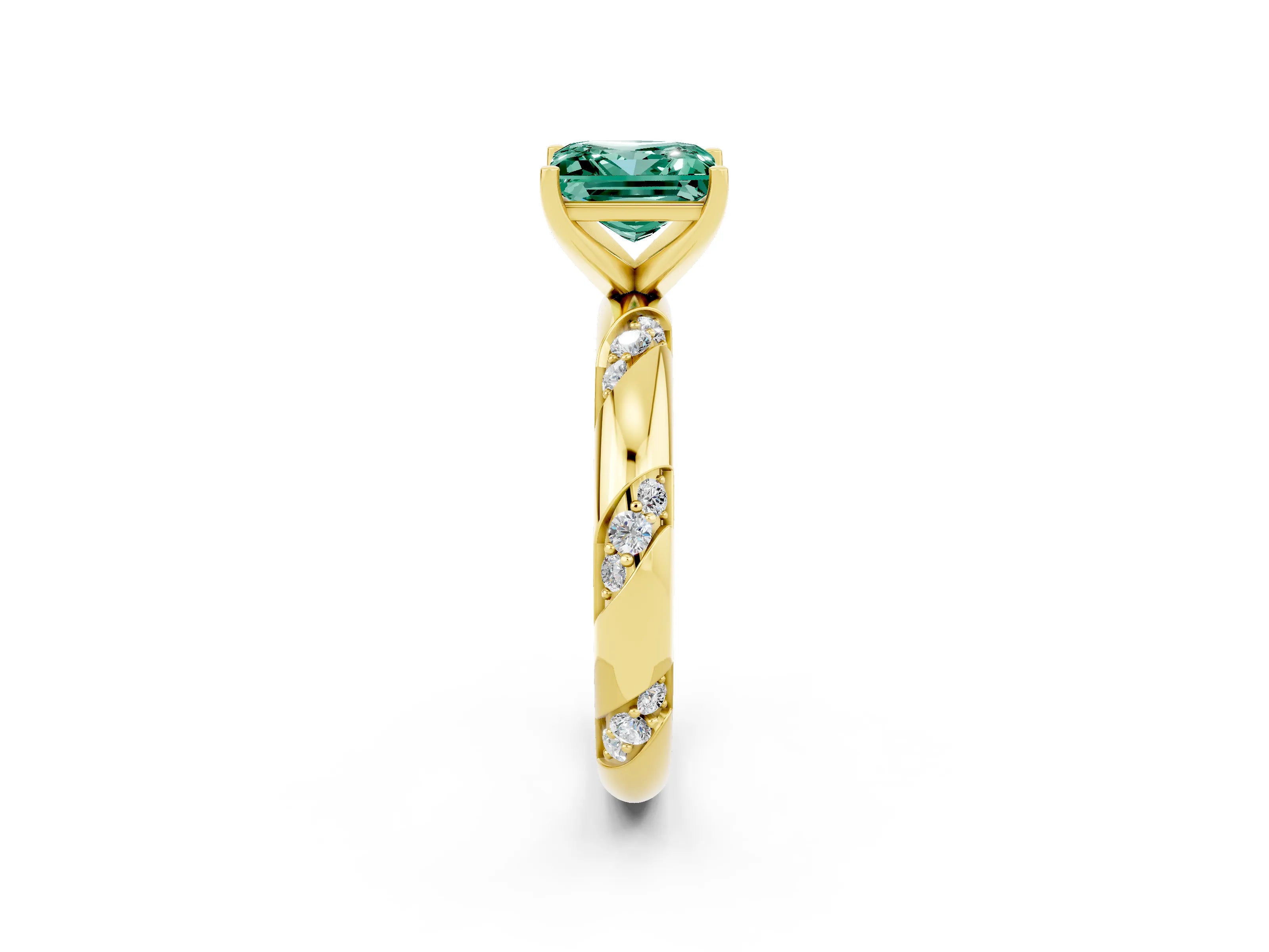 Yellow gold Princess Cut Solitaire Diamond Engagement Ring with Twisted Pave Band and Four-Prong Setting_2