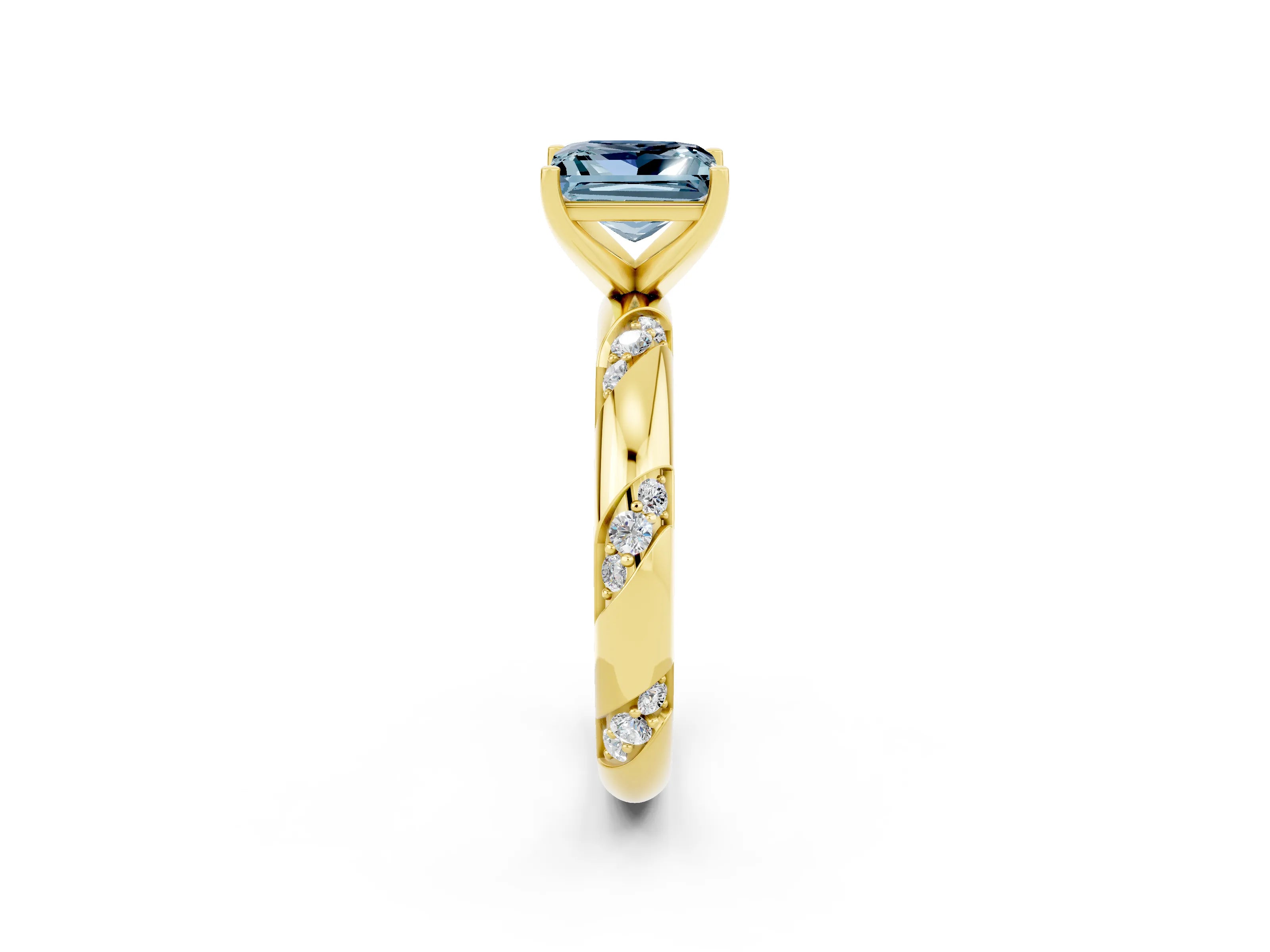 Yellow gold Princess Cut Solitaire Diamond Engagement Ring with Twisted Pave Band and Four-Prong Setting_2