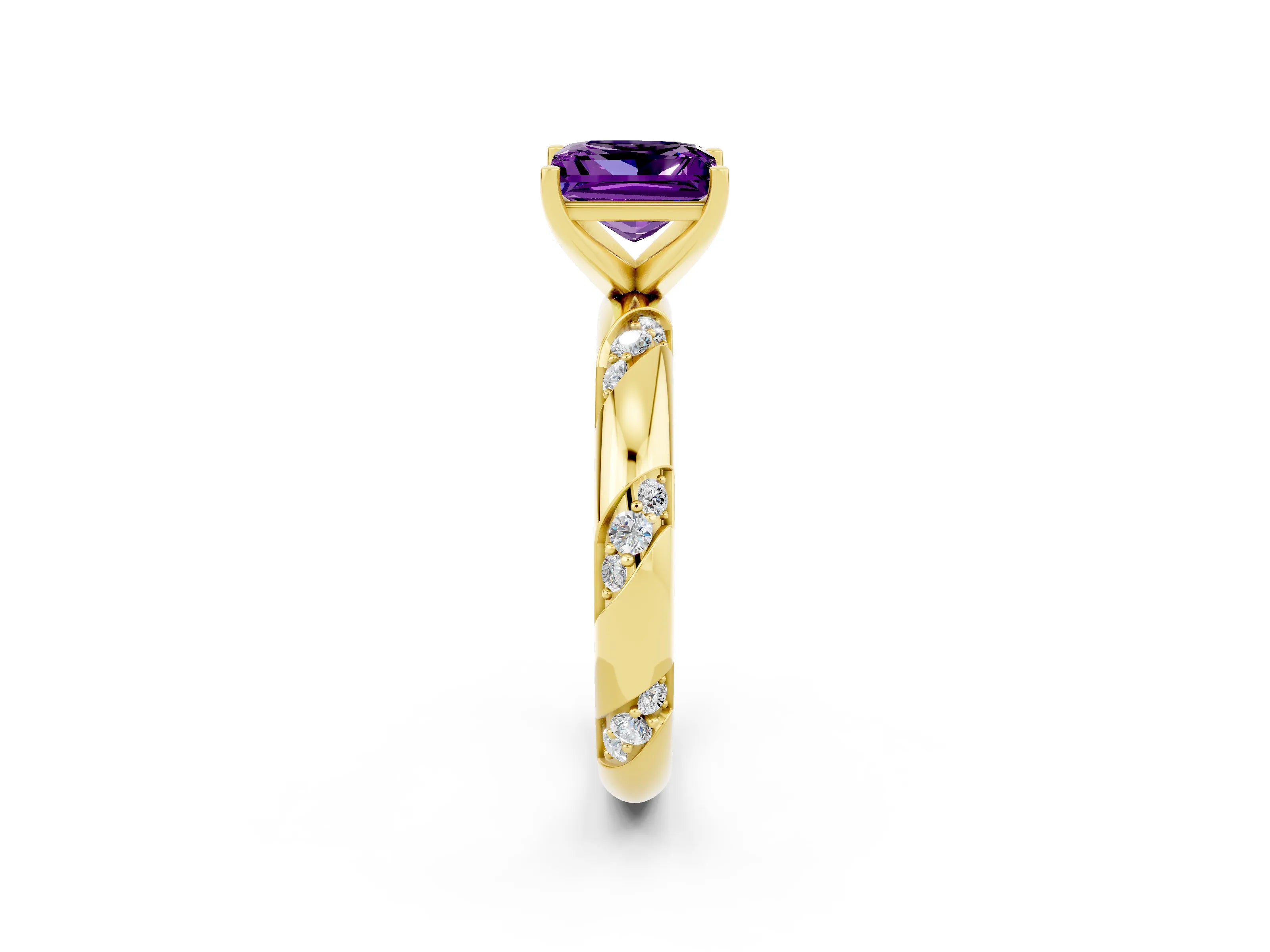 Yellow gold Princess Cut Solitaire Diamond Engagement Ring with Twisted Pave Band and Four-Prong Setting_2
