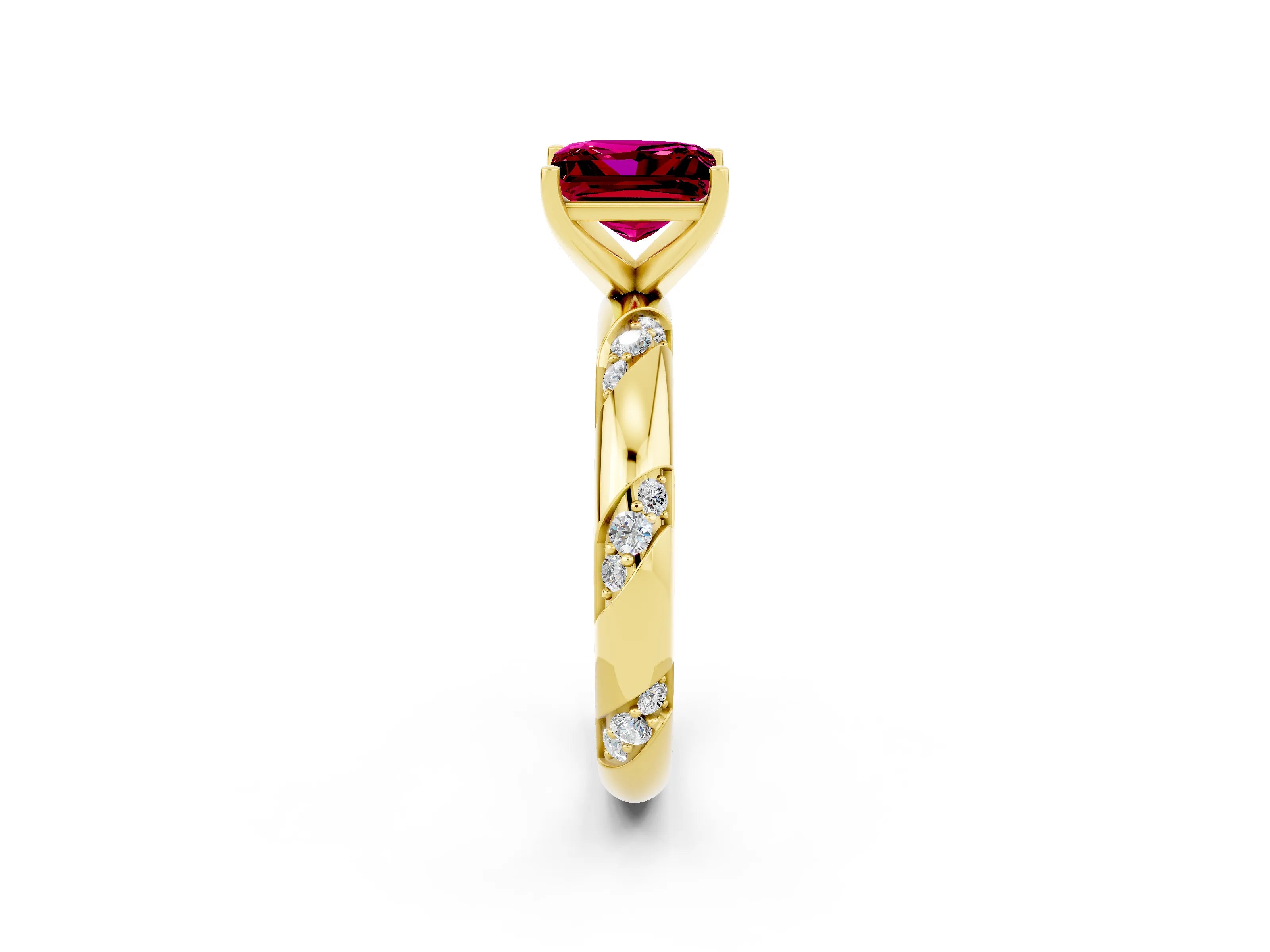 Yellow gold Princess Cut Solitaire Diamond Engagement Ring with Twisted Pave Band and Four-Prong Setting_2