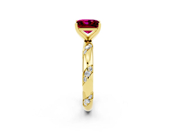 Yellow gold Princess Cut Garnet Solitaire Engagement Ring with Twisted Round  Accent Band and Prong Setting