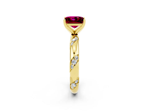 Yellow gold Princess Cut Solitaire Diamond Engagement Ring with Twisted Pave Band and Four-Prong Setting_2