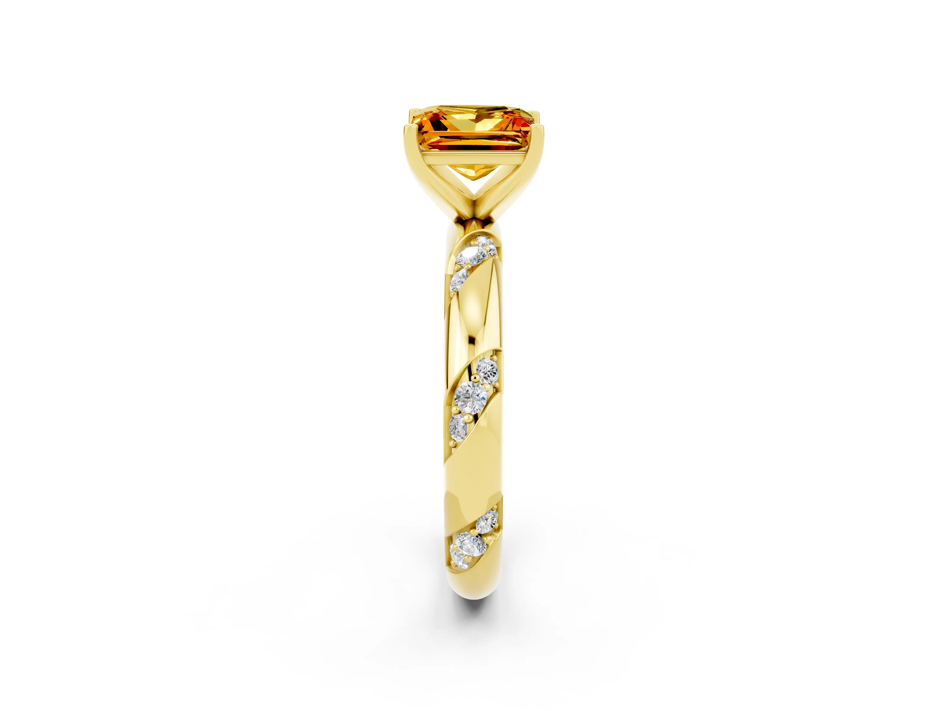 Yellow gold Princess Cut Solitaire Diamond Engagement Ring with Twisted Pave Band and Four-Prong Setting_2