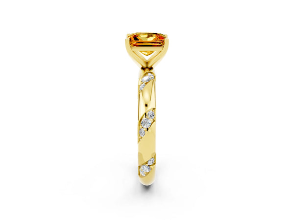 Yellow gold Princess Cut Citrine Solitaire Engagement Ring with Twisted Round  Accent Band and Prong Setting