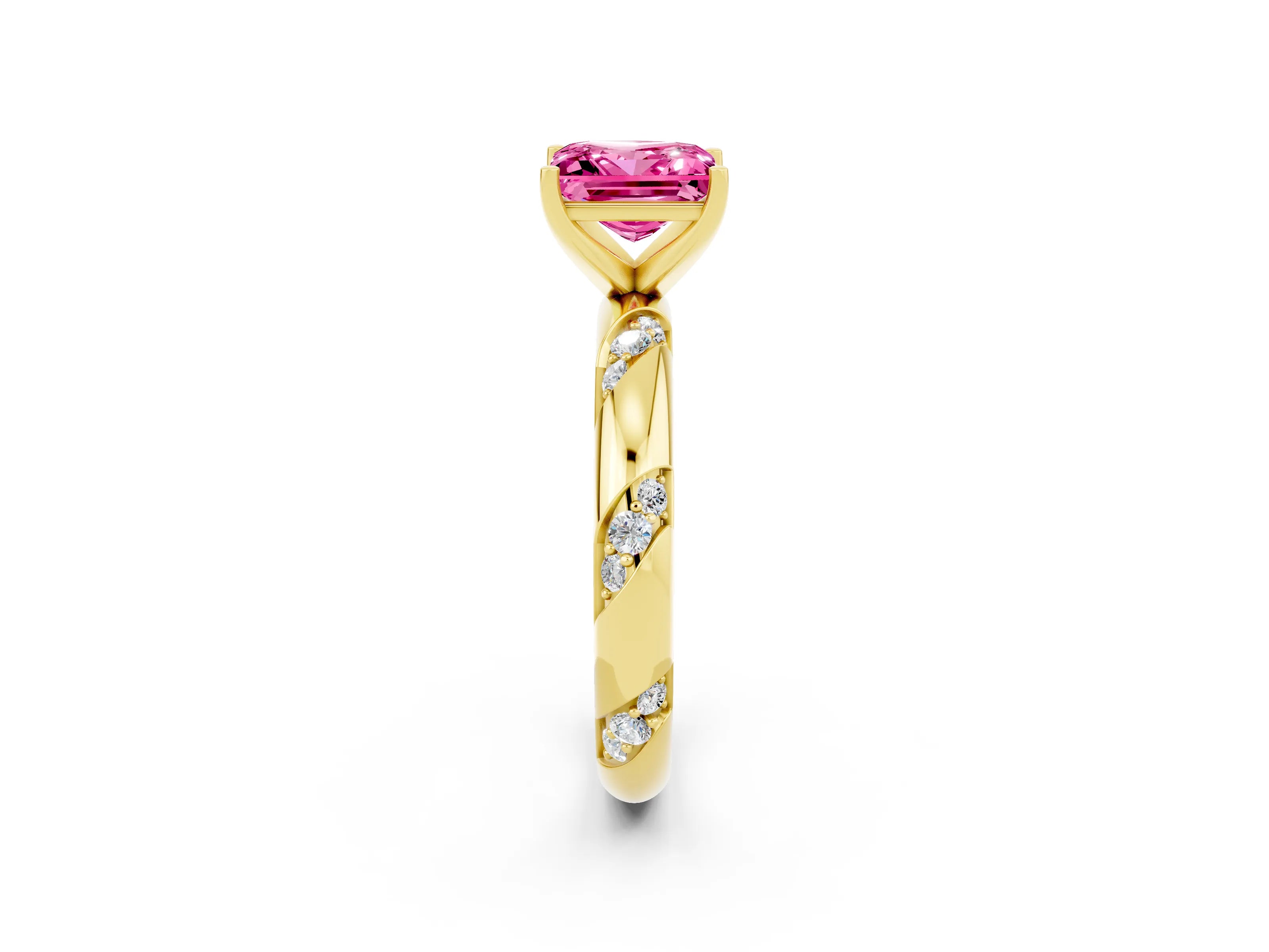 Yellow gold Princess Cut Solitaire Diamond Engagement Ring with Twisted Pave Band and Four-Prong Setting_2