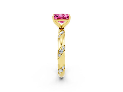 Yellow gold Princess Cut Solitaire Diamond Engagement Ring with Twisted Pave Band and Four-Prong Setting_2