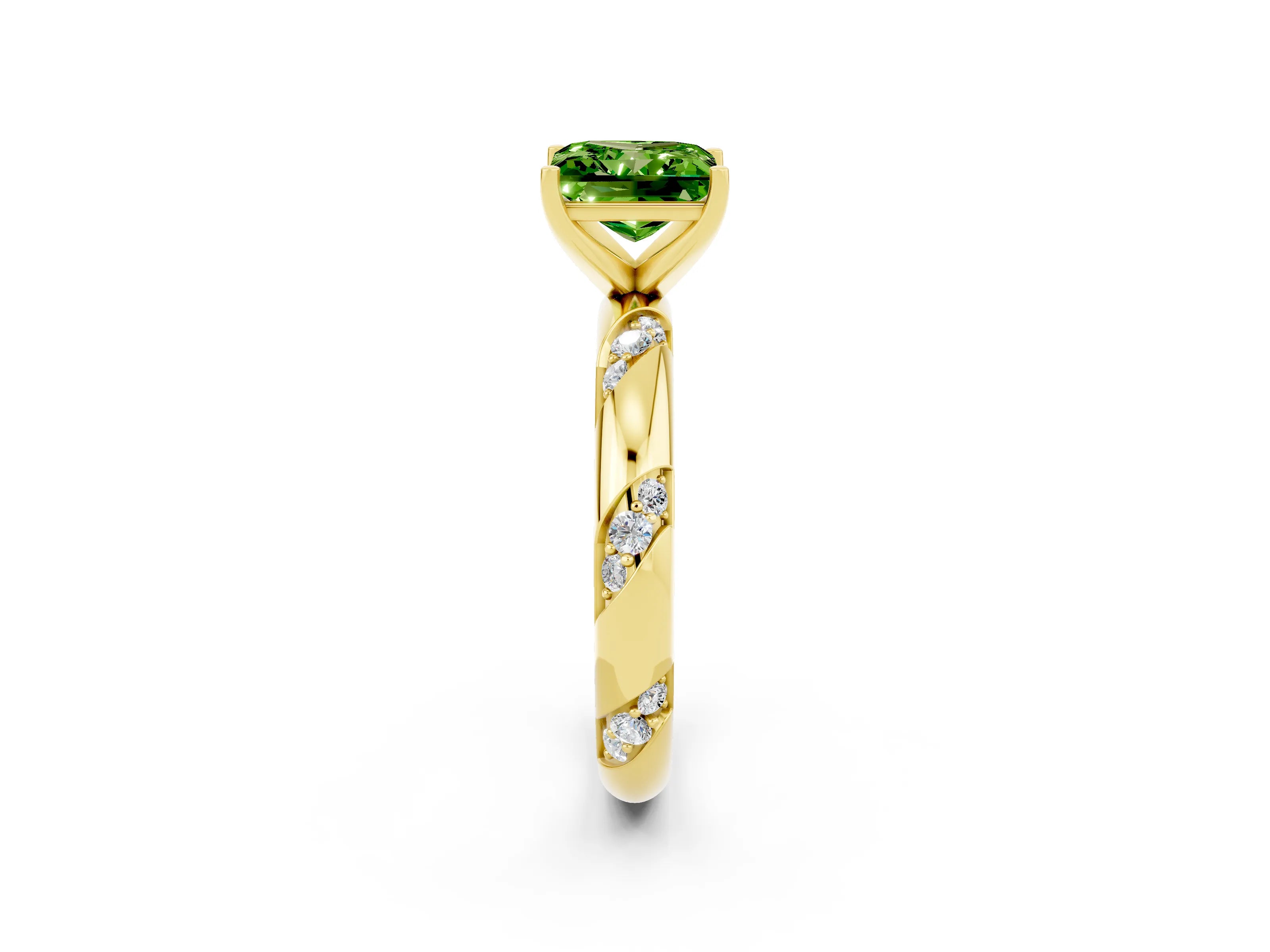 Yellow gold Princess Cut Solitaire Diamond Engagement Ring with Twisted Pave Band and Four-Prong Setting_2