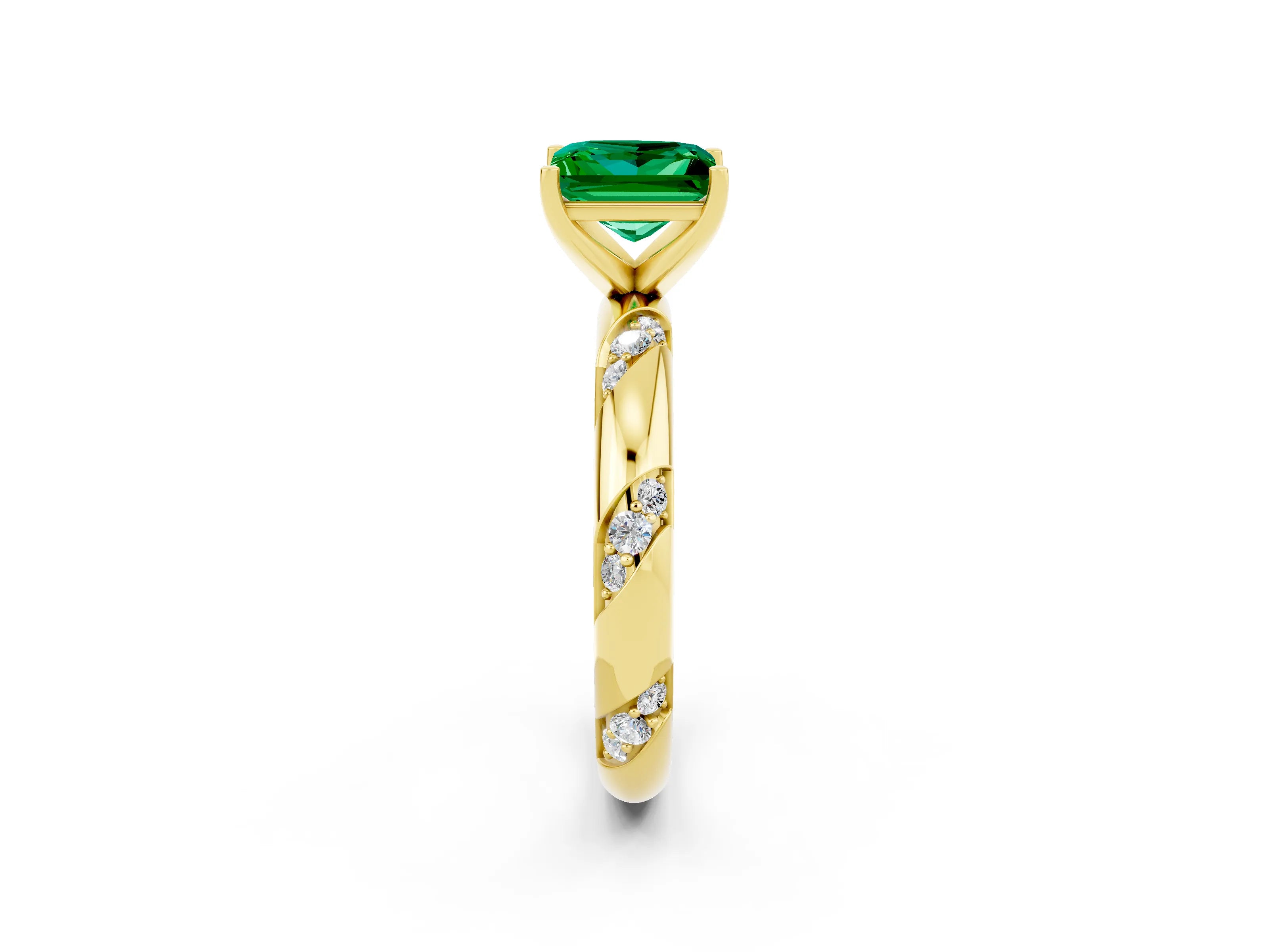 Yellow gold Princess Cut Solitaire Diamond Engagement Ring with Twisted Pave Band and Four-Prong Setting_2