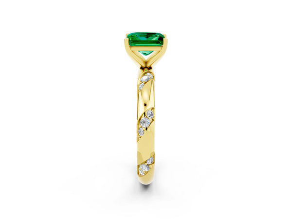 Yellow gold Princess Cut Emerald Solitaire Engagement Ring with Twisted Round  Accent Band and Prong Setting