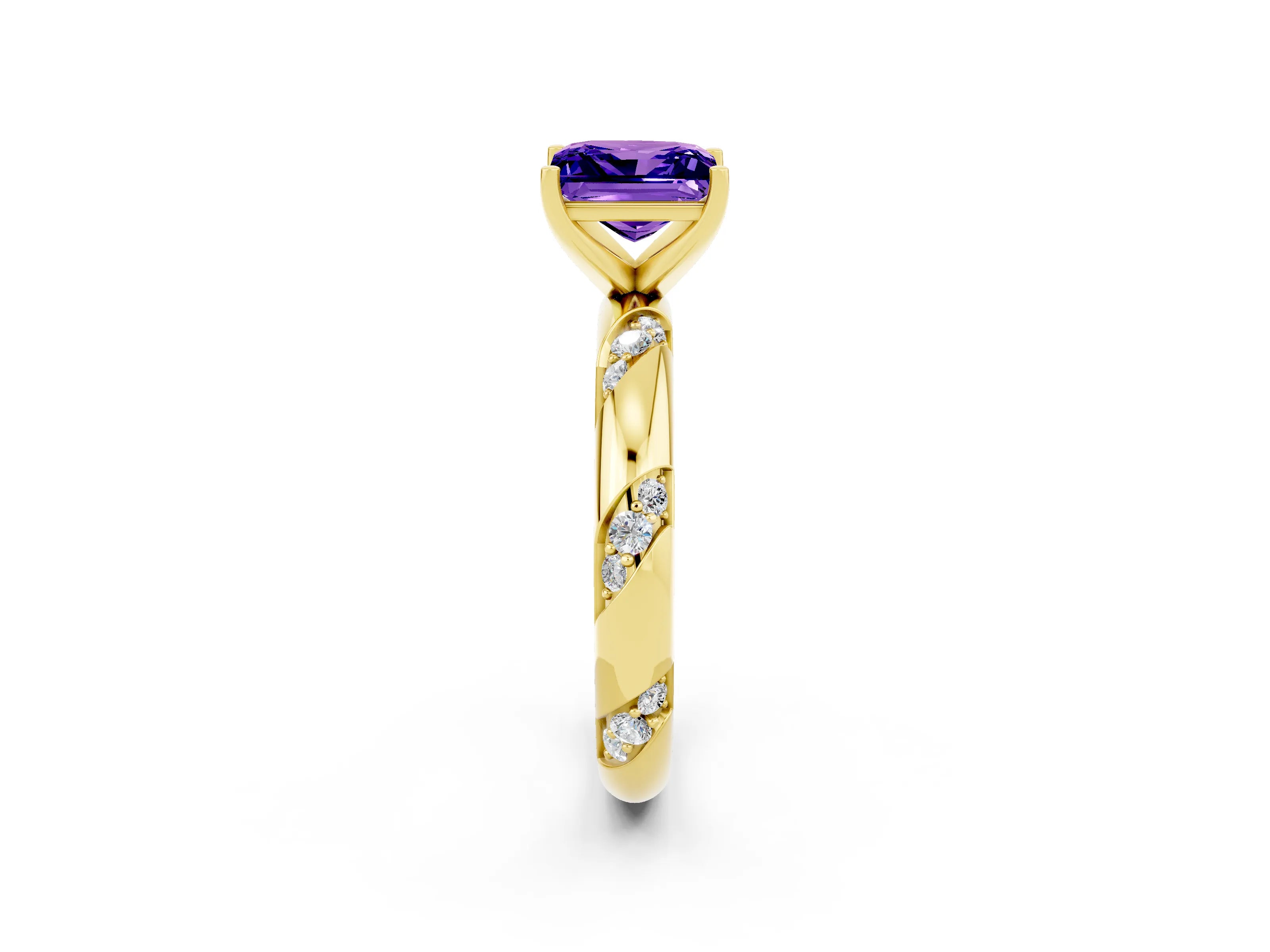 Yellow gold Princess Cut Solitaire Diamond Engagement Ring with Twisted Pave Band and Four-Prong Setting_2