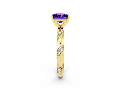 Yellow gold Princess Cut Solitaire Diamond Engagement Ring with Twisted Pave Band and Four-Prong Setting_2