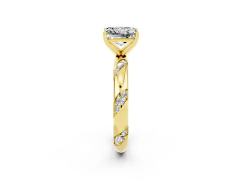 Yellow gold Princess Cut Solitaire Diamond Engagement Ring with Twisted Pave Band and Four-Prong Setting_2
