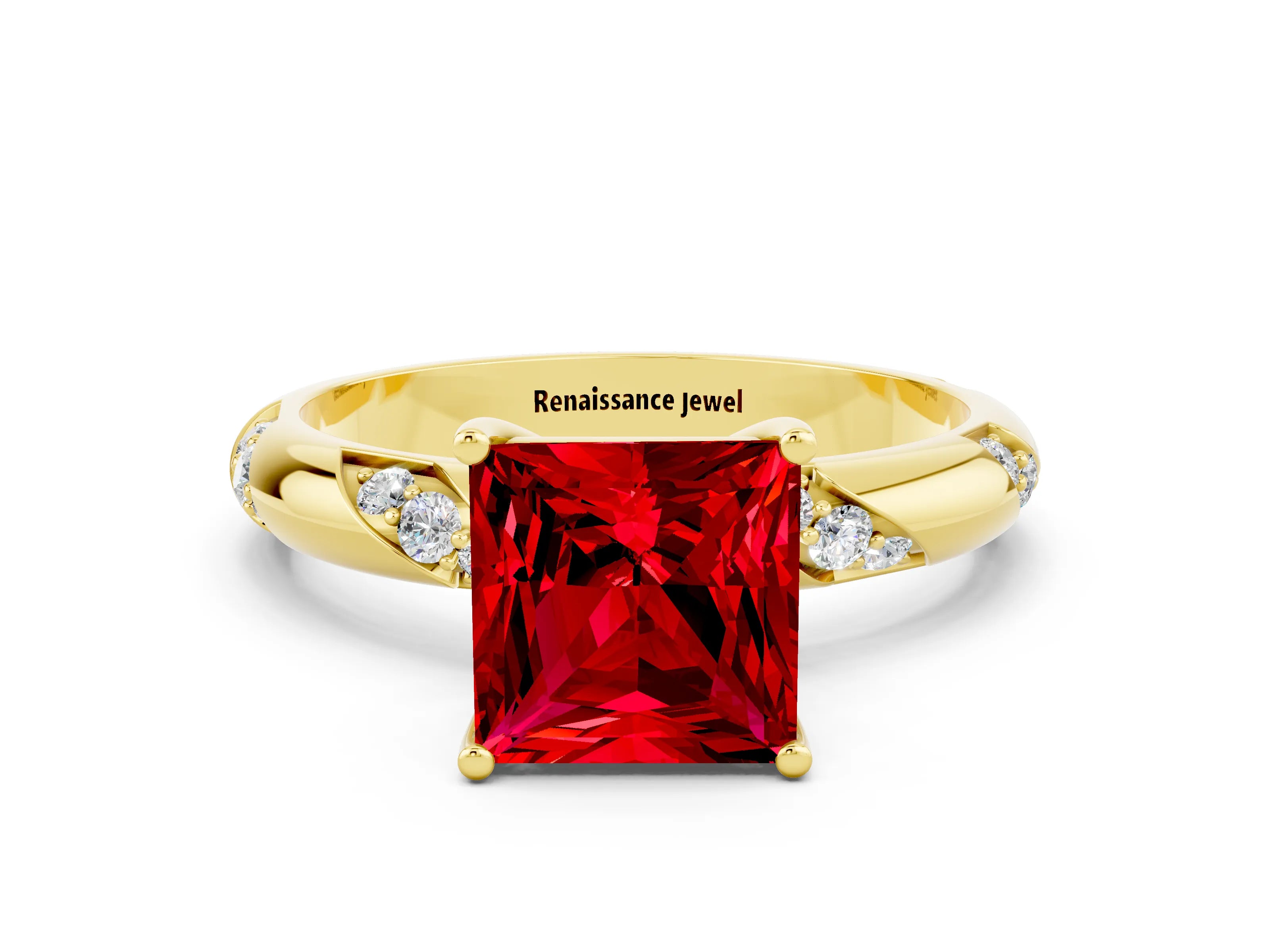 Yellow gold Princess Cut Solitaire Diamond Engagement Ring with Twisted Pave Band and Four-Prong Setting