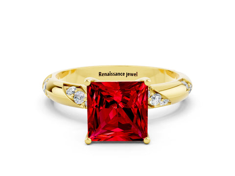 Yellow gold Princess Cut Solitaire Diamond Engagement Ring with Twisted Pave Band and Four-Prong Setting