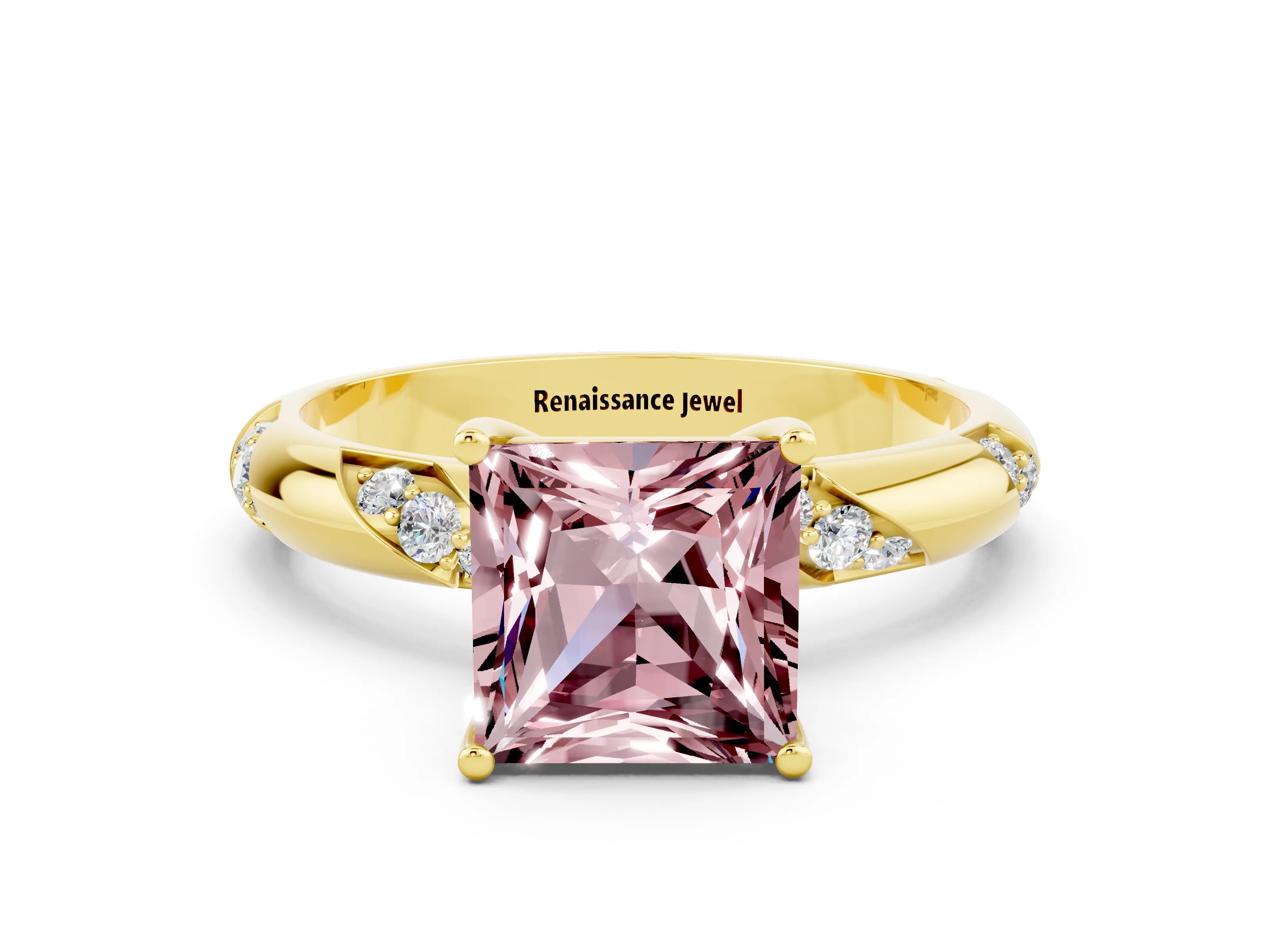 Yellow gold Princess Cut Solitaire Diamond Engagement Ring with Twisted Pave Band and Four-Prong Setting