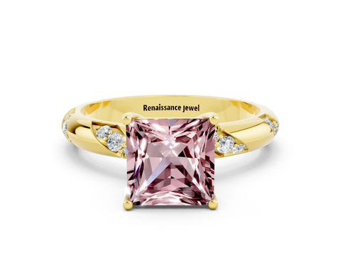 Yellow gold Princess Cut Solitaire Diamond Engagement Ring with Twisted Pave Band and Four-Prong Setting