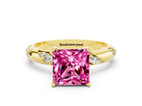 Yellow gold Princess Cut Solitaire Diamond Engagement Ring with Twisted Pave Band and Four-Prong Setting