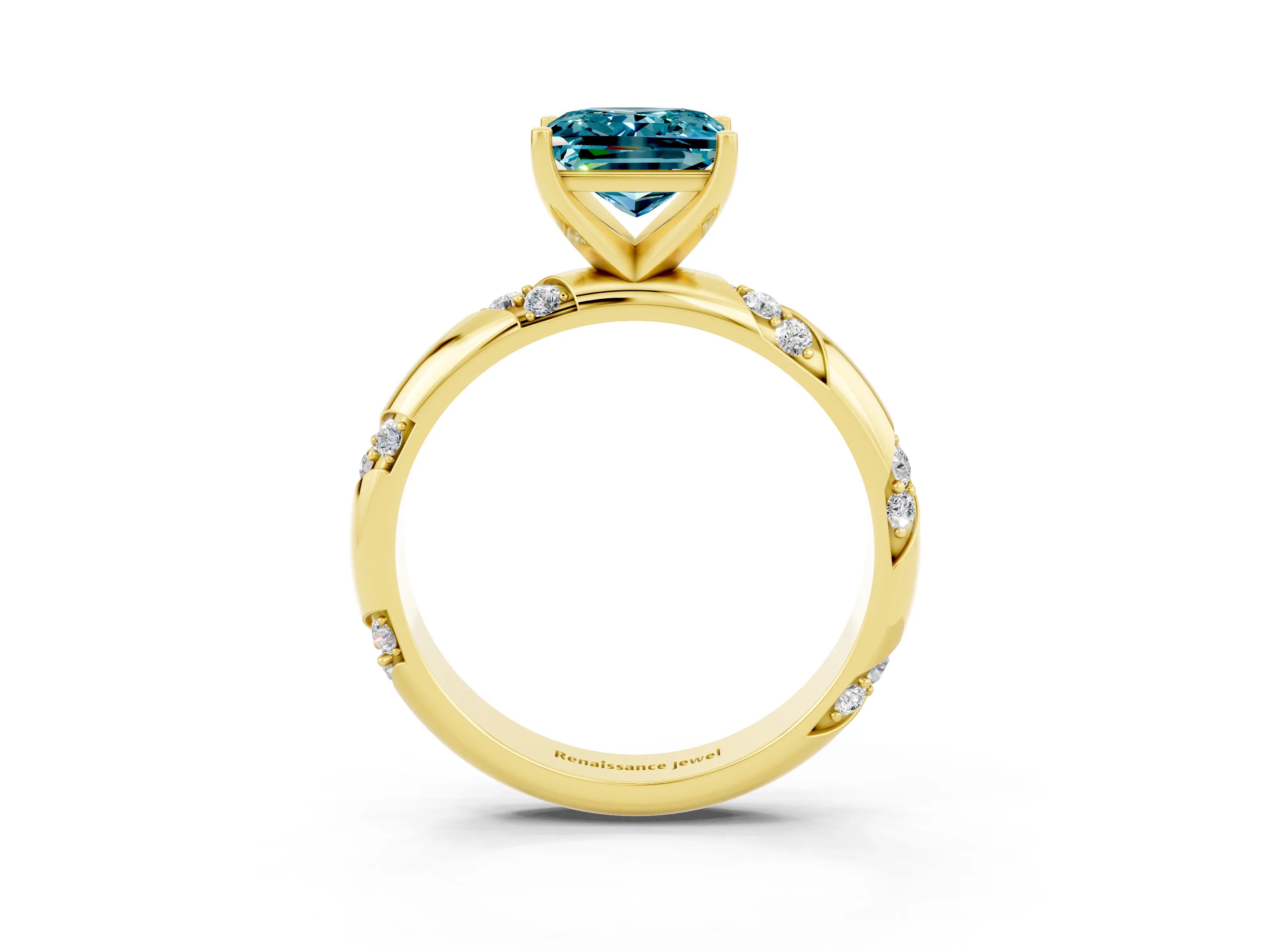 Yellow gold Princess Cut Solitaire Diamond Engagement Ring with Twisted Pave Band and Four-Prong Setting_3