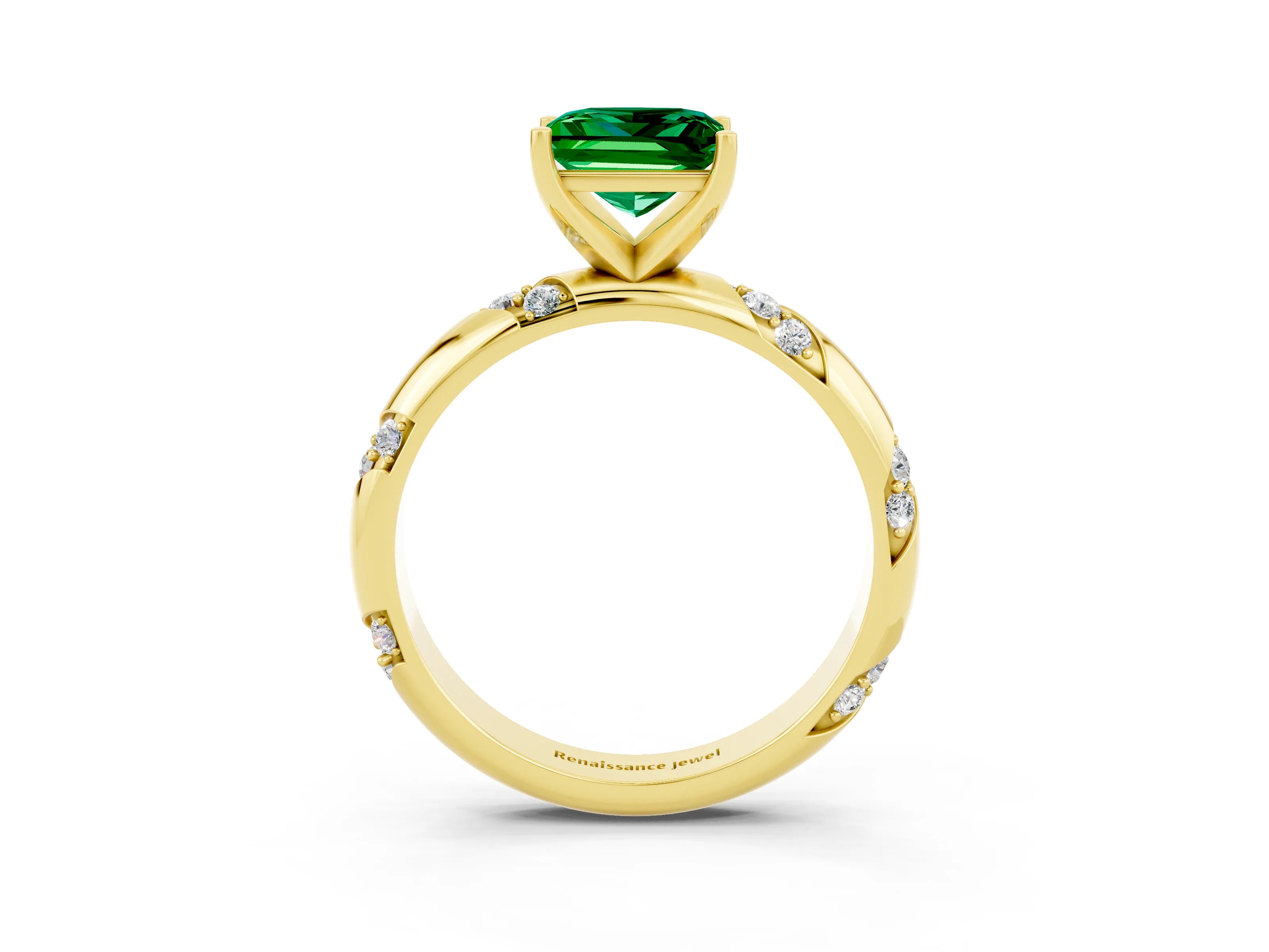Yellow gold Princess Cut Solitaire Diamond Engagement Ring with Twisted Pave Band and Four-Prong Setting_3