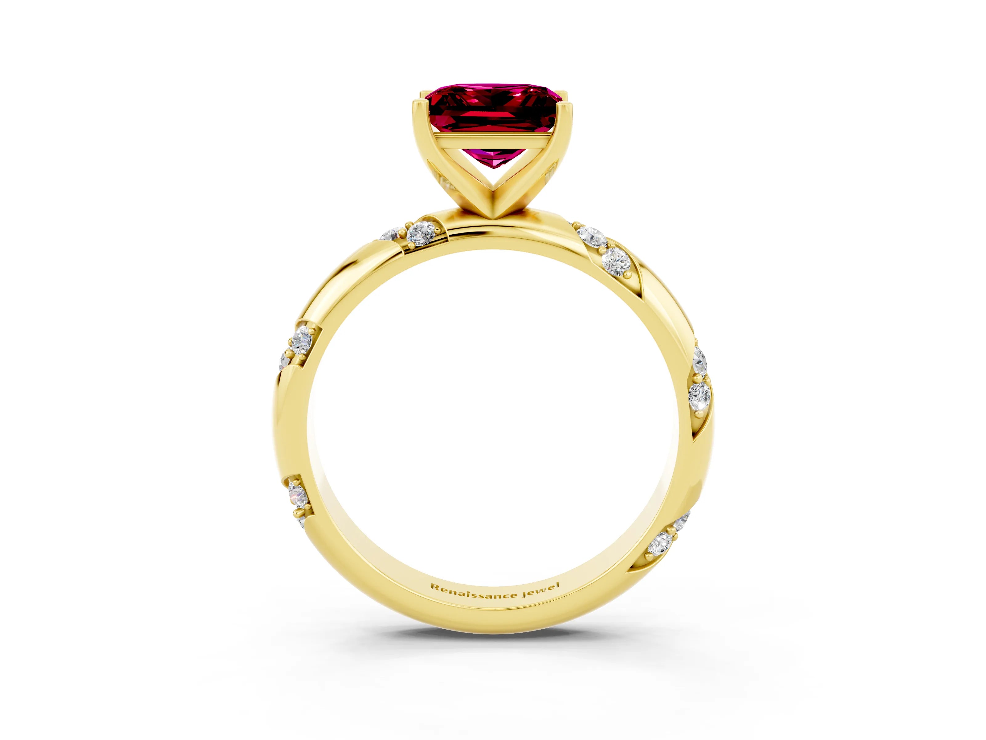 Yellow gold Princess Cut Solitaire Diamond Engagement Ring with Twisted Pave Band and Four-Prong Setting_3