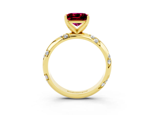 Yellow gold Princess Cut Garnet Solitaire Engagement Ring with Twisted Round  Accent Band and Prong Setting