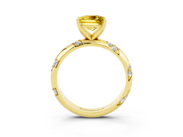 Yellow gold Princess Cut Yellow Sapphire Solitaire Engagement Ring with Twisted Round  Accent Band and Prong Setting