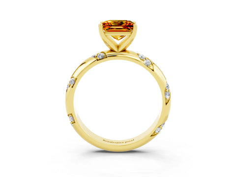 Yellow gold Princess Cut Solitaire Diamond Engagement Ring with Twisted Pave Band and Four-Prong Setting_3