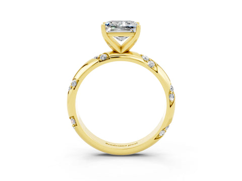 Yellow gold Princess Cut Solitaire Diamond Engagement Ring with Twisted Pave Band and Four-Prong Setting_3