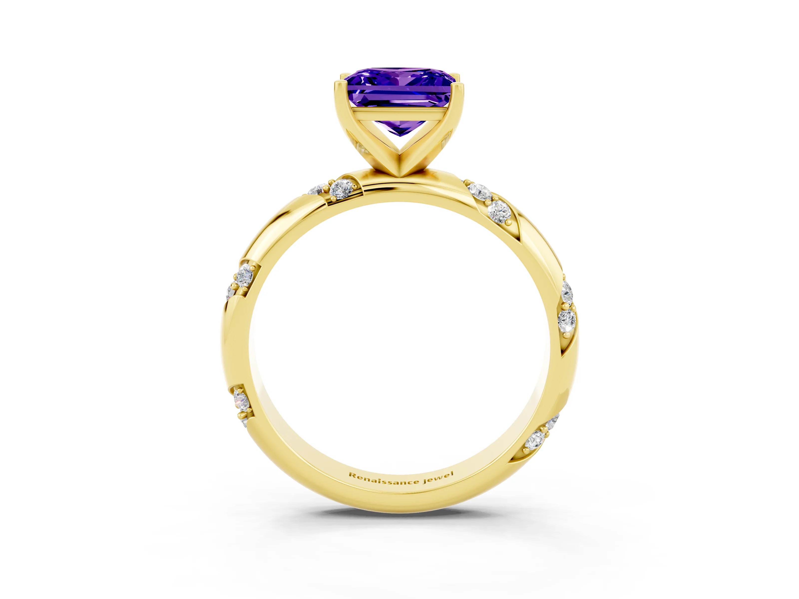 Yellow gold Princess Cut Solitaire Diamond Engagement Ring with Twisted Pave Band and Four-Prong Setting_3