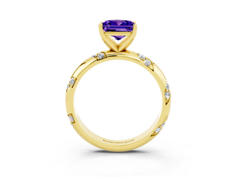 Yellow gold Princess Cut Solitaire Diamond Engagement Ring with Twisted Pave Band and Four-Prong Setting_3