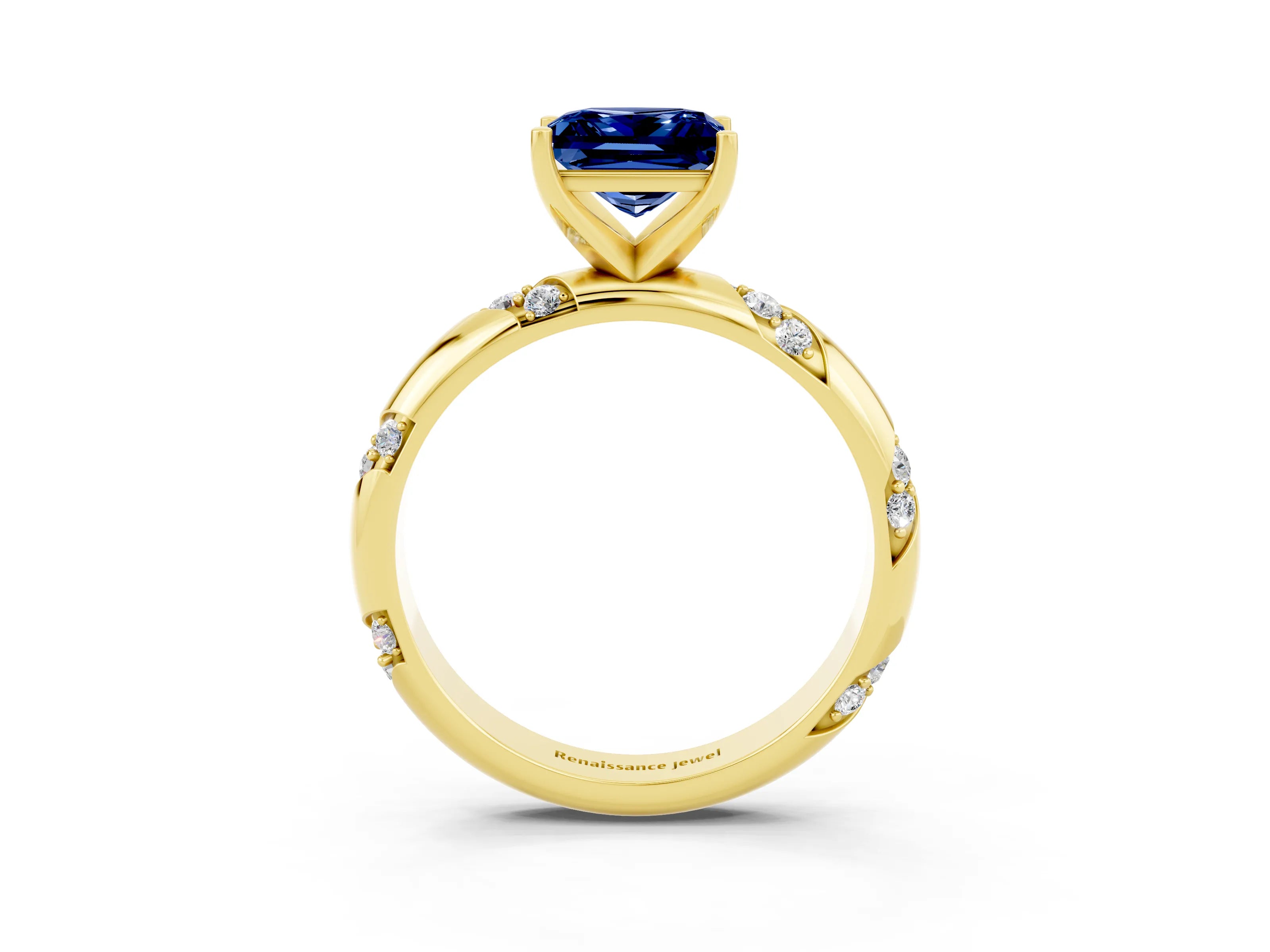 Yellow gold Princess Cut Solitaire Diamond Engagement Ring with Twisted Pave Band and Four-Prong Setting_3