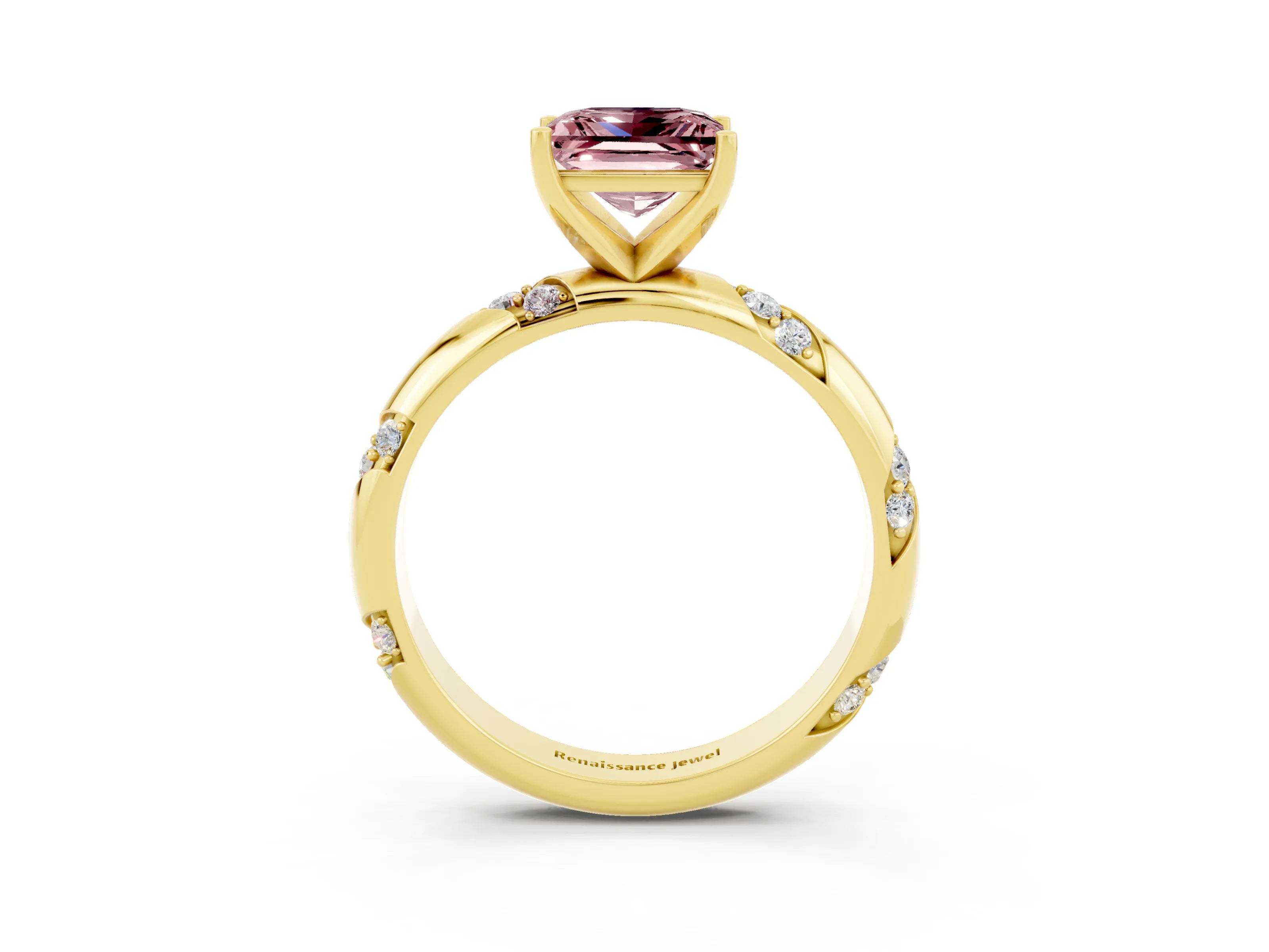 Yellow gold Princess Cut Solitaire Diamond Engagement Ring with Twisted Pave Band and Four-Prong Setting_3