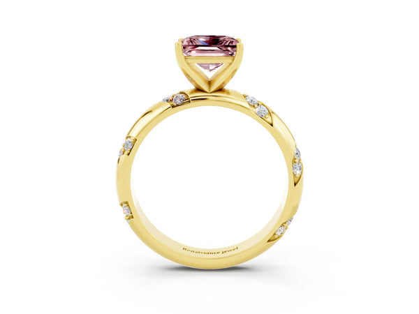 Yellow gold Princess Cut Solitaire Diamond Engagement Ring with Twisted Pave Band and Four-Prong Setting